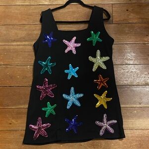 Black Tank Dress with Colorful Starfish Design
